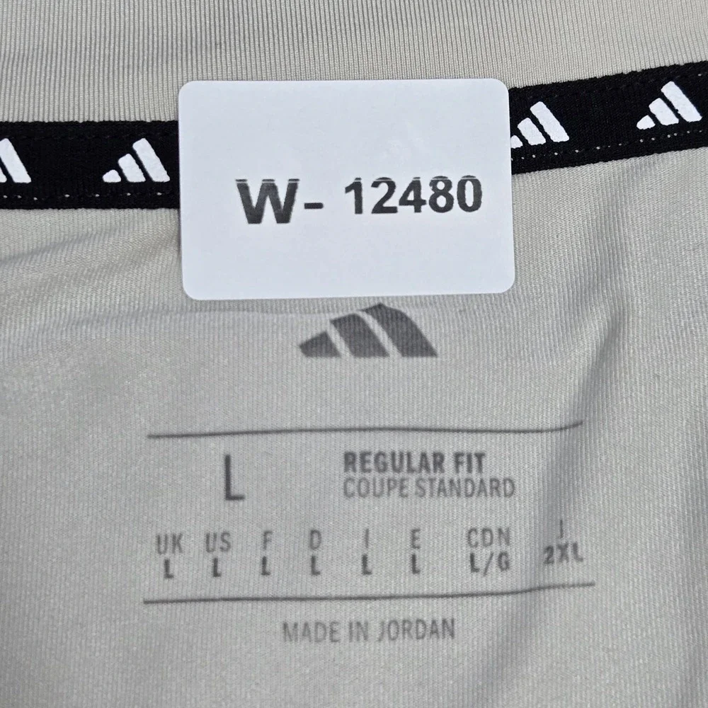 Adidas Men Shirt L Beige JX5410 Activewear Logo Short Sleeve